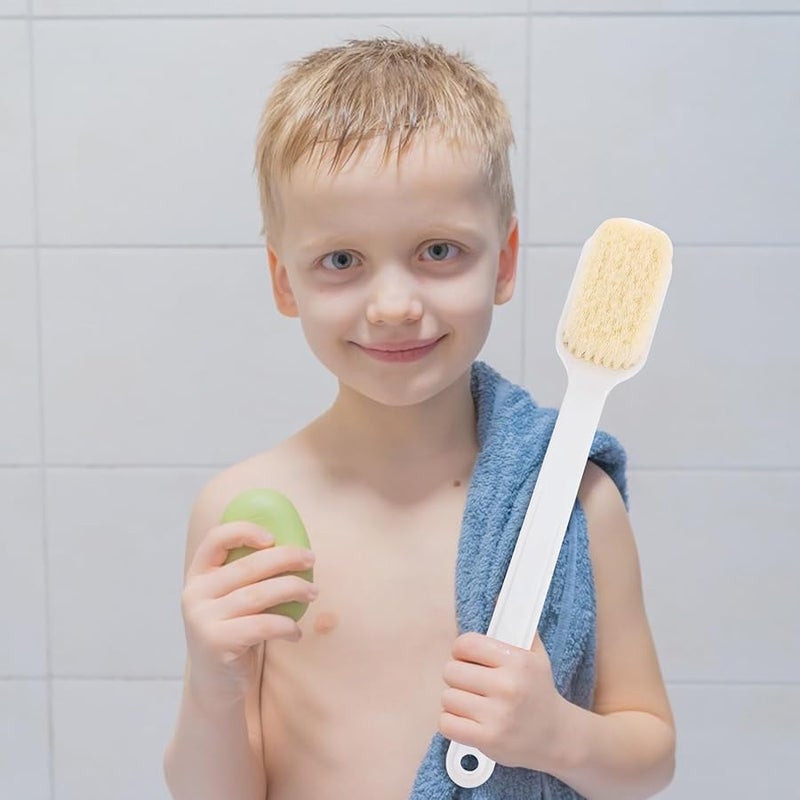 Long Handle Bath Brush with Soft White Bristles for Exfoliating Shower and Body Scrubber - Image 3